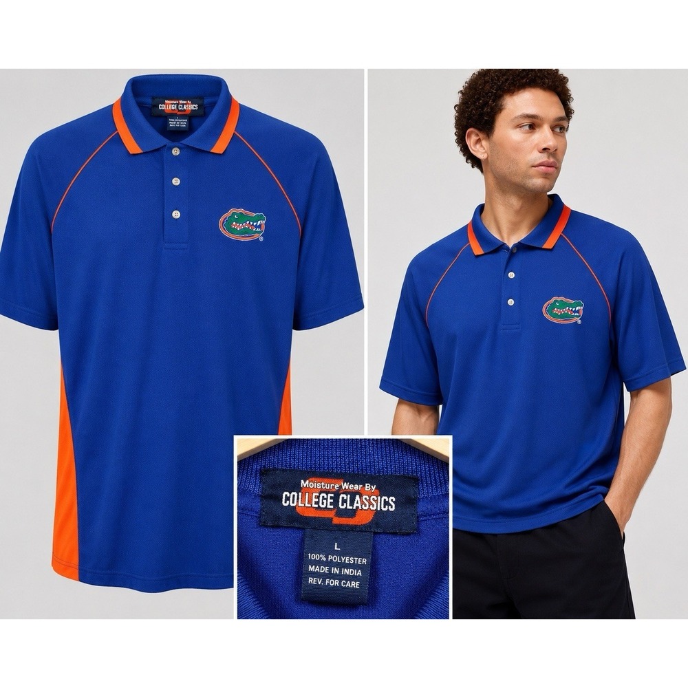 Vintage College‎ Classics Florida Gators Polo Shirt Mens Large Orange Blue Logo